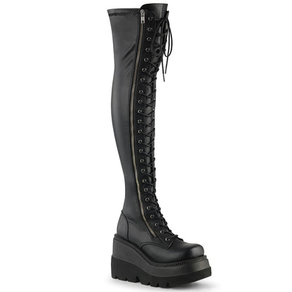 SHAKER-374 4 1/2" Wedge PF Lace-Up Thigh-High Boot, Outside Zip