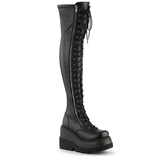 SHAKER-374 4 1/2" Wedge PF Lace-Up Thigh-High Boot, Outside Zip