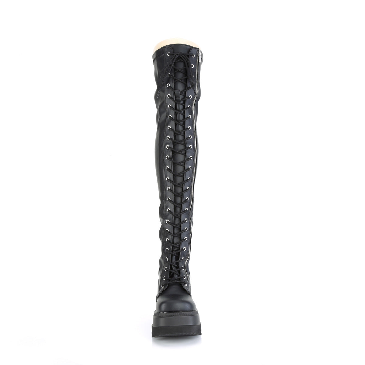 SHAKER-374 4 1/2" Wedge PF Lace-Up Thigh-High Boot, Outside Zip