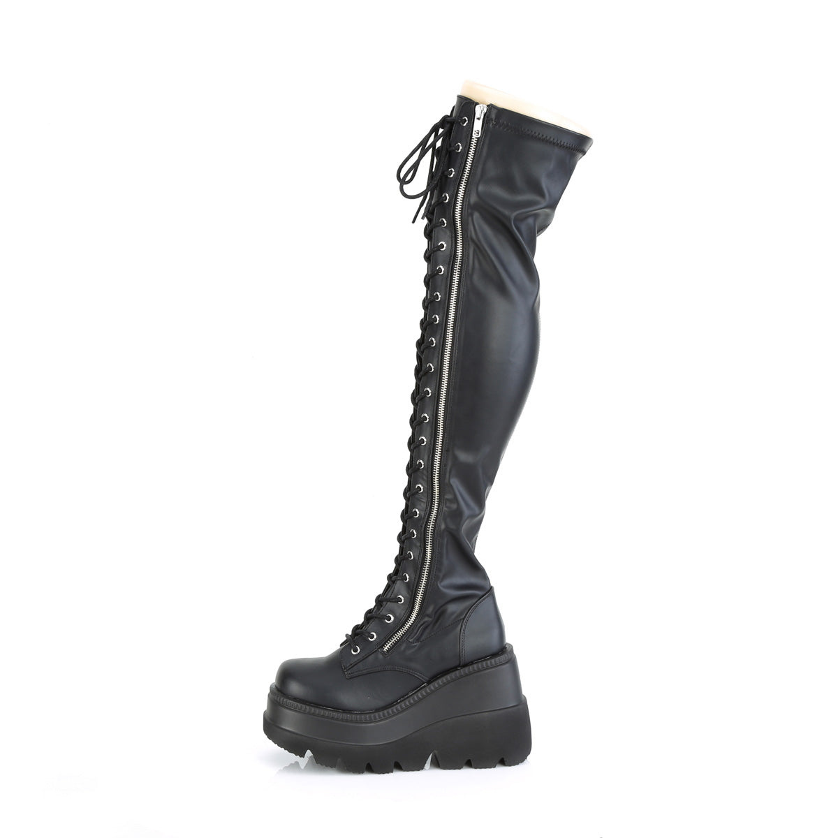 SHAKER-374 4 1/2" Wedge PF Lace-Up Thigh-High Boot, Outside Zip