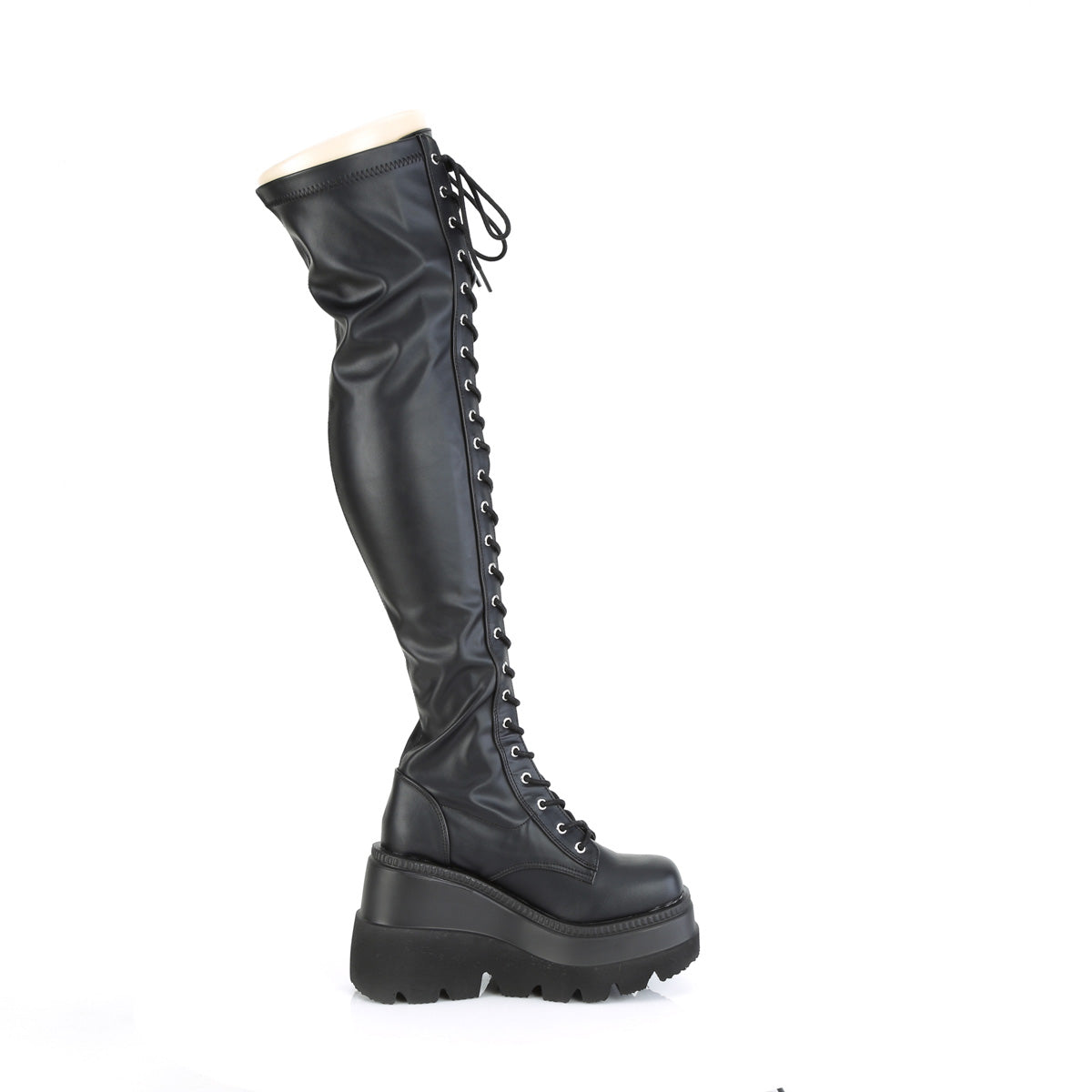 SHAKER-374 4 1/2" Wedge PF Lace-Up Thigh-High Boot, Outside Zip