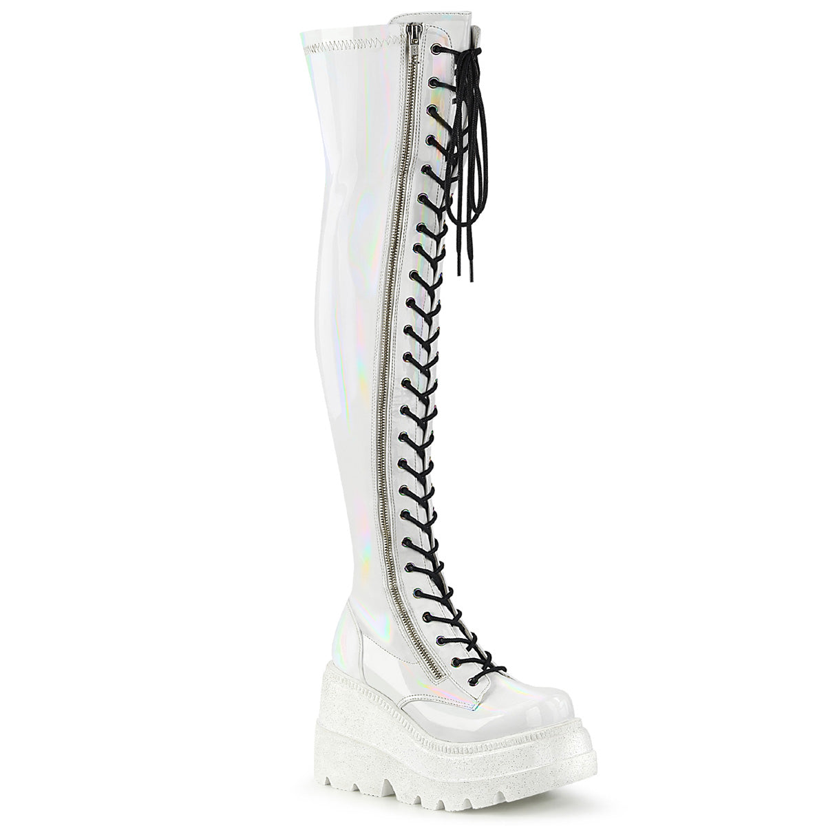 SHAKER-374 4 1/2" Wedge PF Lace-Up Thigh-High Boot, Outside Zip