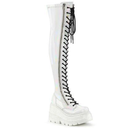 SHAKER-374 4 1/2" Wedge PF Lace-Up Thigh-High Boot, Outside Zip