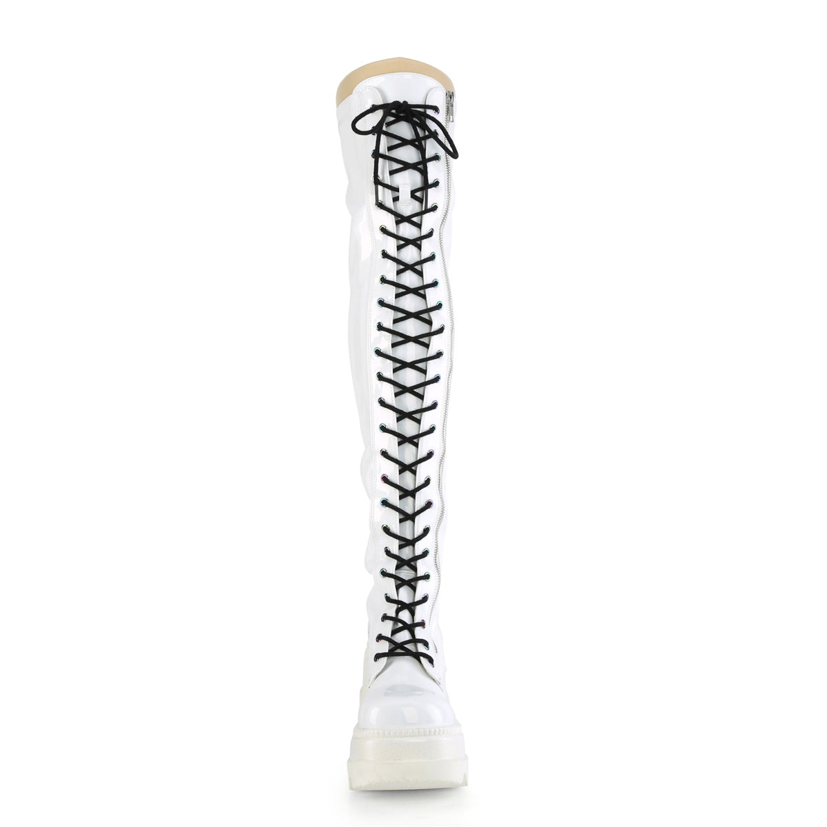 SHAKER-374 4 1/2" Wedge PF Lace-Up Thigh-High Boot, Outside Zip