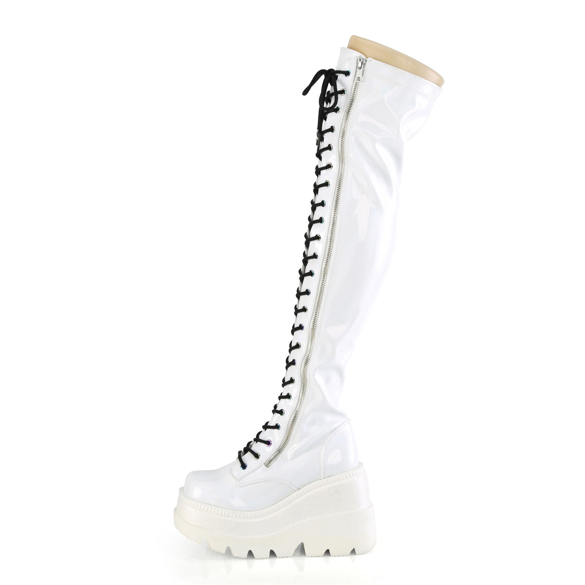 SHAKER-374 4 1/2" Wedge PF Lace-Up Thigh-High Boot, Outside Zip