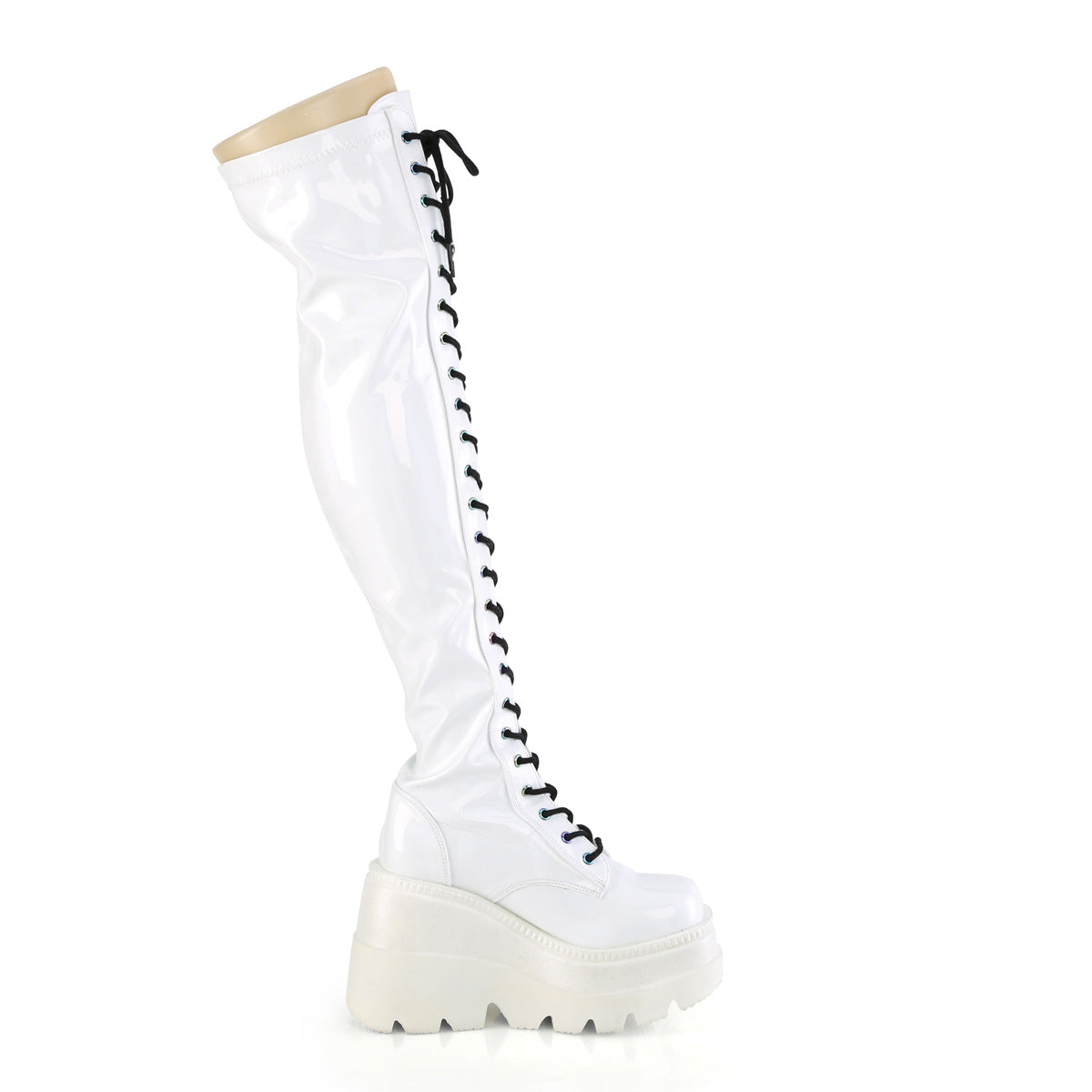 SHAKER-374 *4 1/2" Wedge PF Lace-Up Thigh-High Boot, Outside Zip