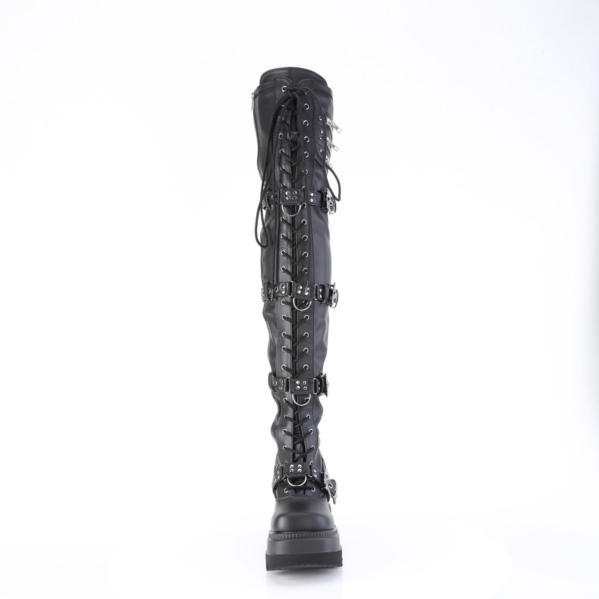 SHAKER-420 4 1/2" Wedge PF Lace-Up Stretch Thigh High Boot, Side Zip