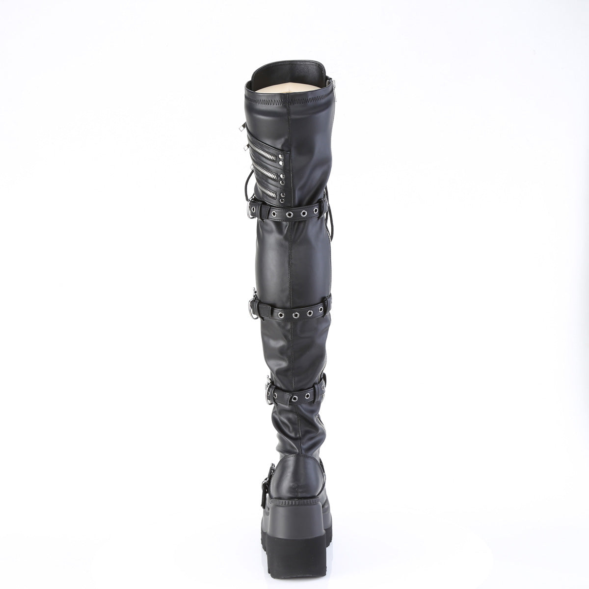 SHAKER-420 4 1/2" Wedge PF Lace-Up Stretch Thigh High Boot, Side Zip