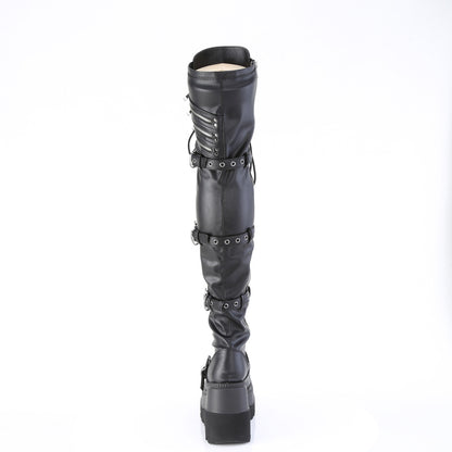 SHAKER-420 4 1/2" Wedge PF Lace-Up Stretch Thigh High Boot, Side Zip
