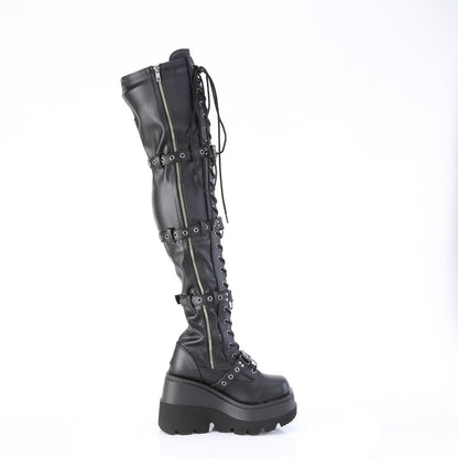 SHAKER-420 4 1/2" Wedge PF Lace-Up Stretch Thigh High Boot, Side Zip