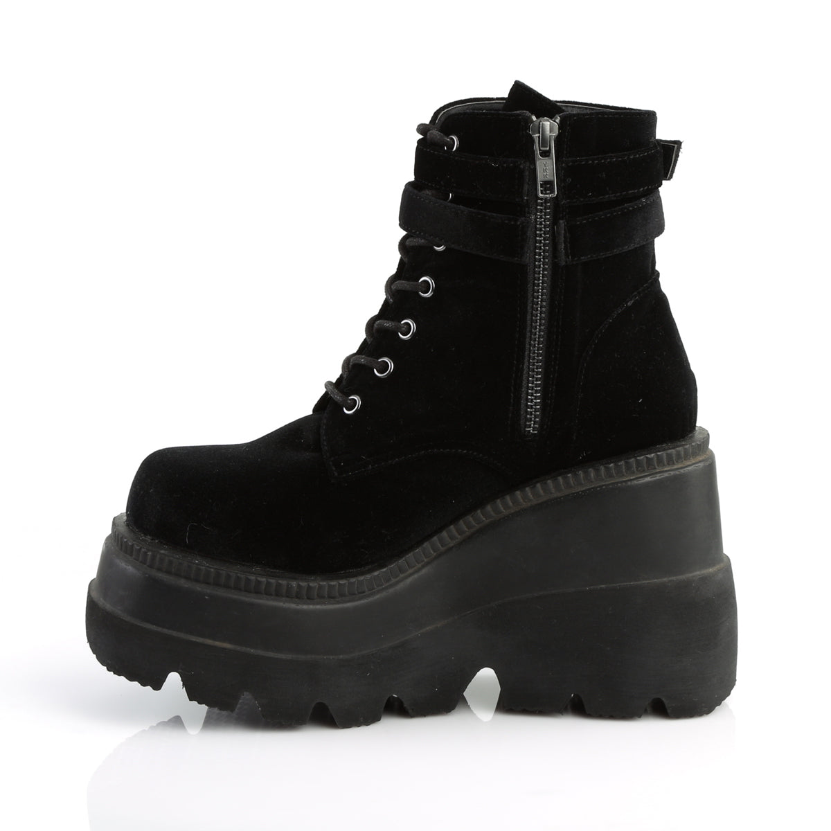 SHAKER-52 *4 1/2" Wedge PF Lace-Up Ankle Boot, Side Zip