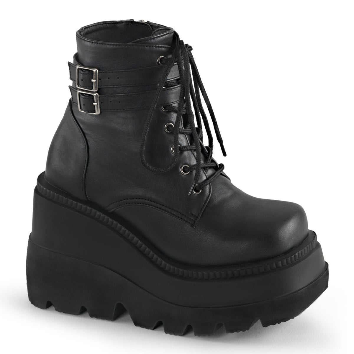 SHAKER-52 *4 1/2" Wedge PF Lace-Up Ankle Boot, Side Zip