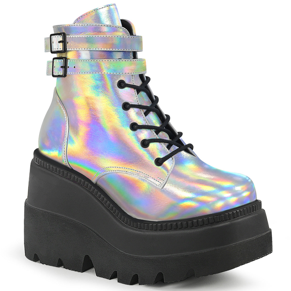 SHAKER-52 4 1/2" StackedWedgePF Lace-UpAnkle Boot w/BuckleStraps