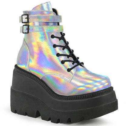 SHAKER-52 4 1/2" StackedWedgePF Lace-UpAnkle Boot w/BuckleStraps