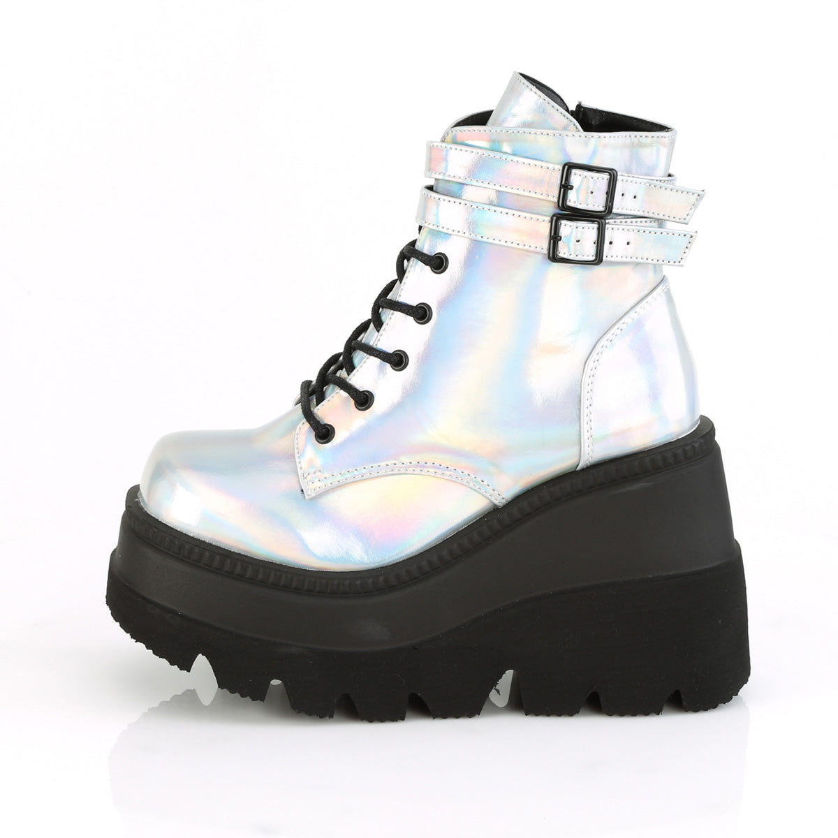 SHAKER-52 4 1/2" StackedWedgePF Lace-UpAnkle Boot w/BuckleStraps