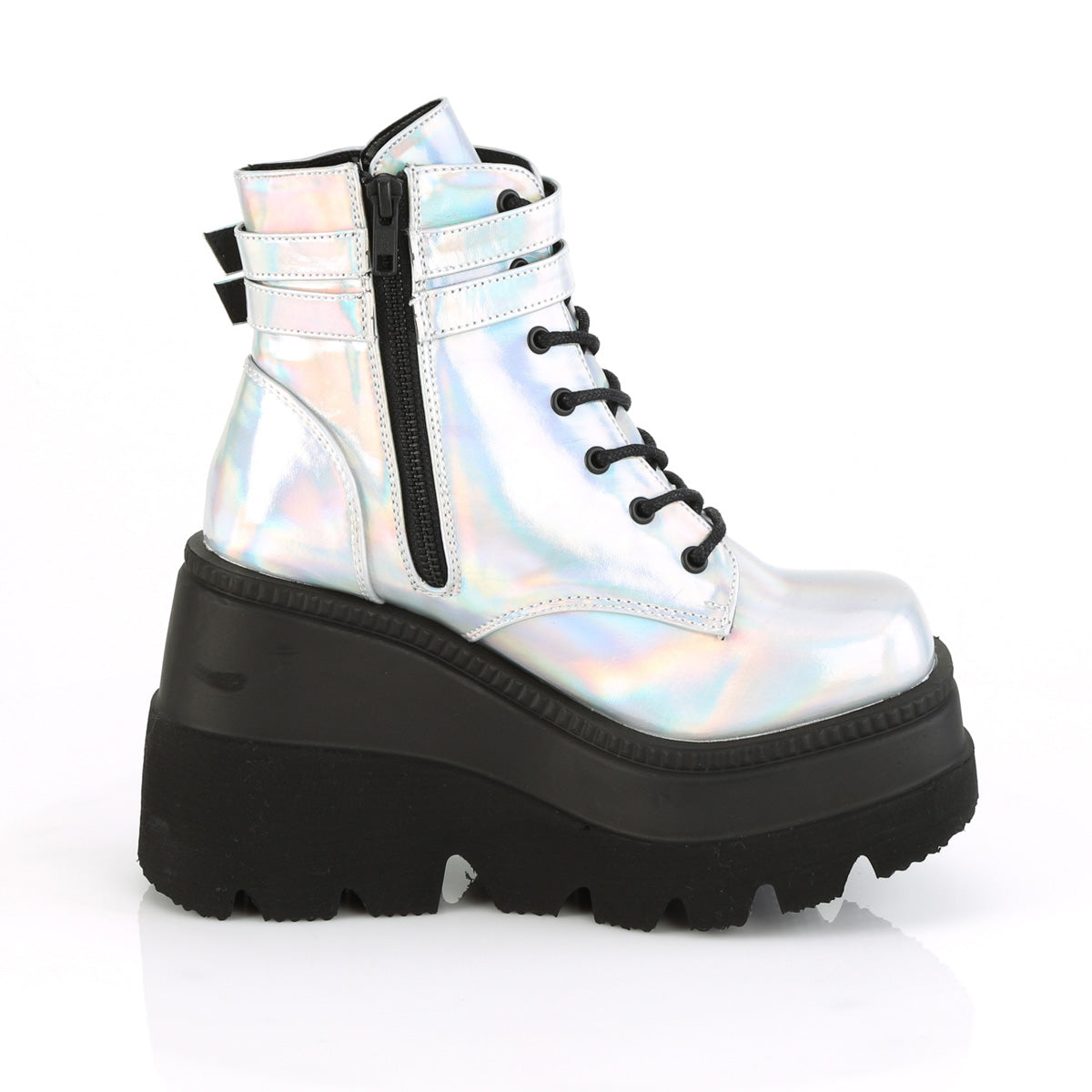 SHAKER-52 4 1/2" StackedWedgePF Lace-UpAnkle Boot w/BuckleStraps