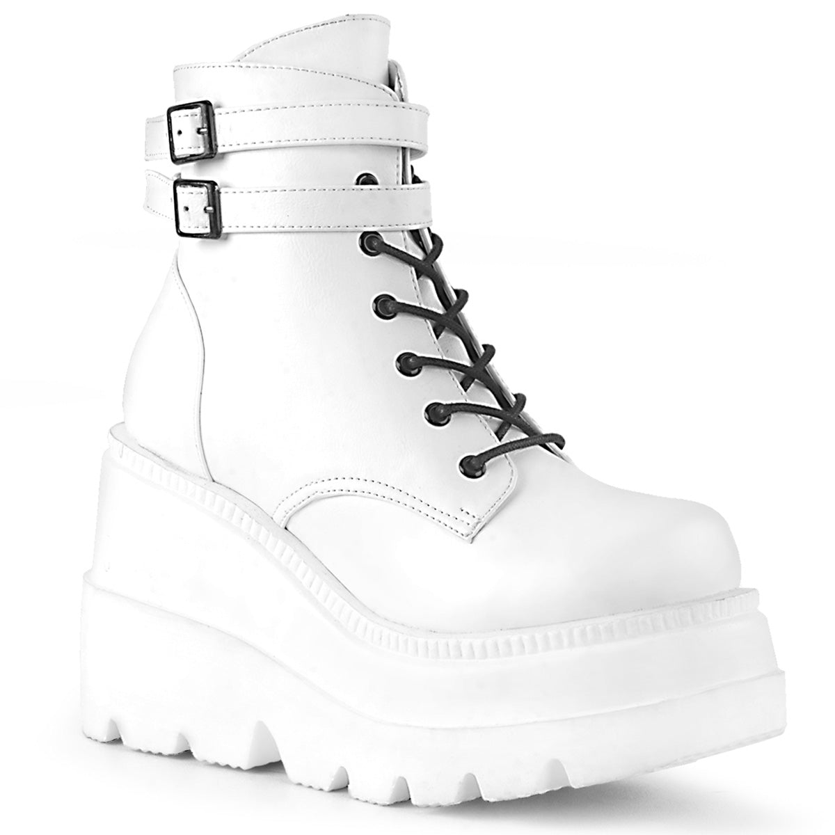 SHAKER-52 4 1/2" StackedWedgePF Lace-UpAnkle Boot w/BuckleStraps