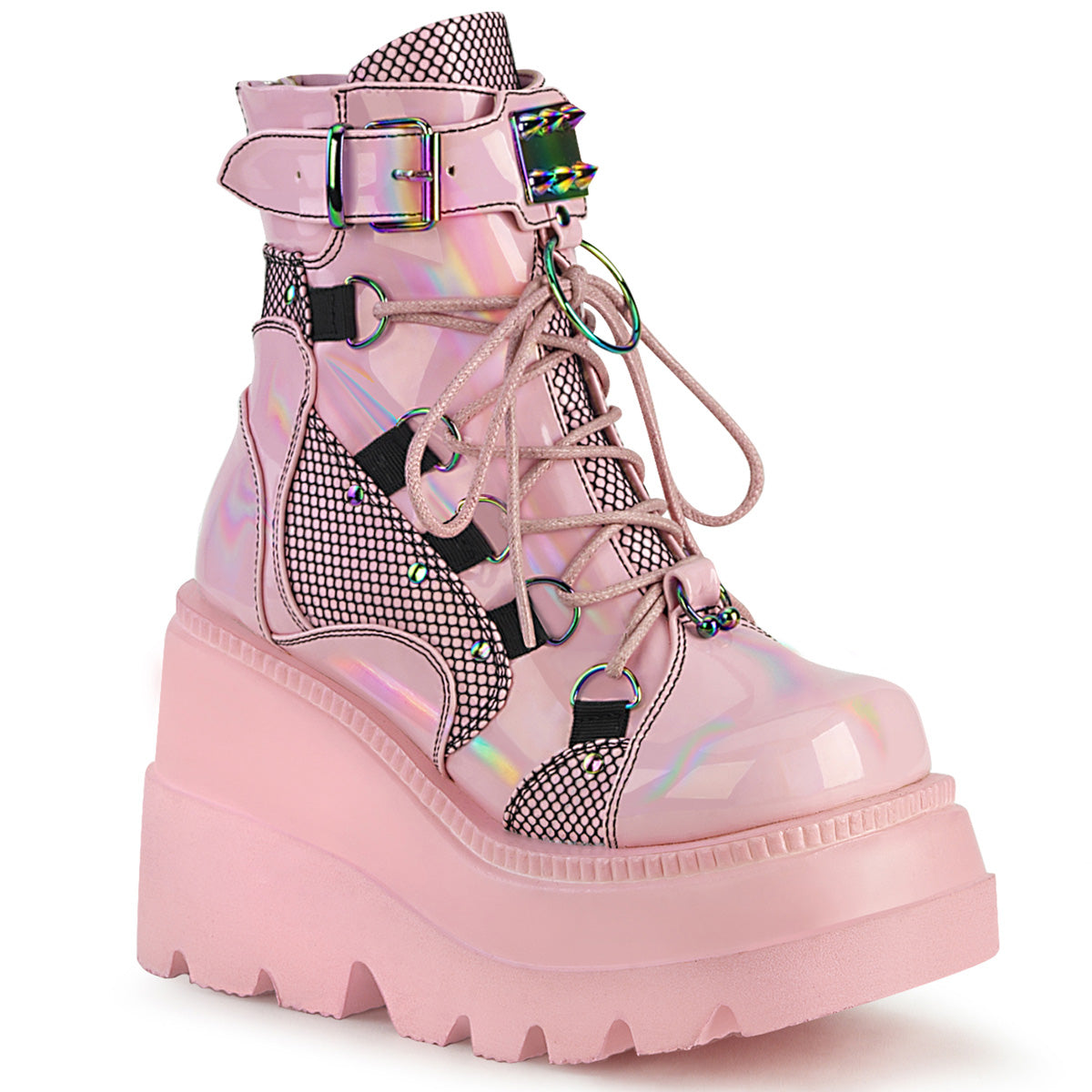 SHAKER-60 *4 1/2" Wedge PF Lace-Up Ankle Boot, Back Metal Zipper