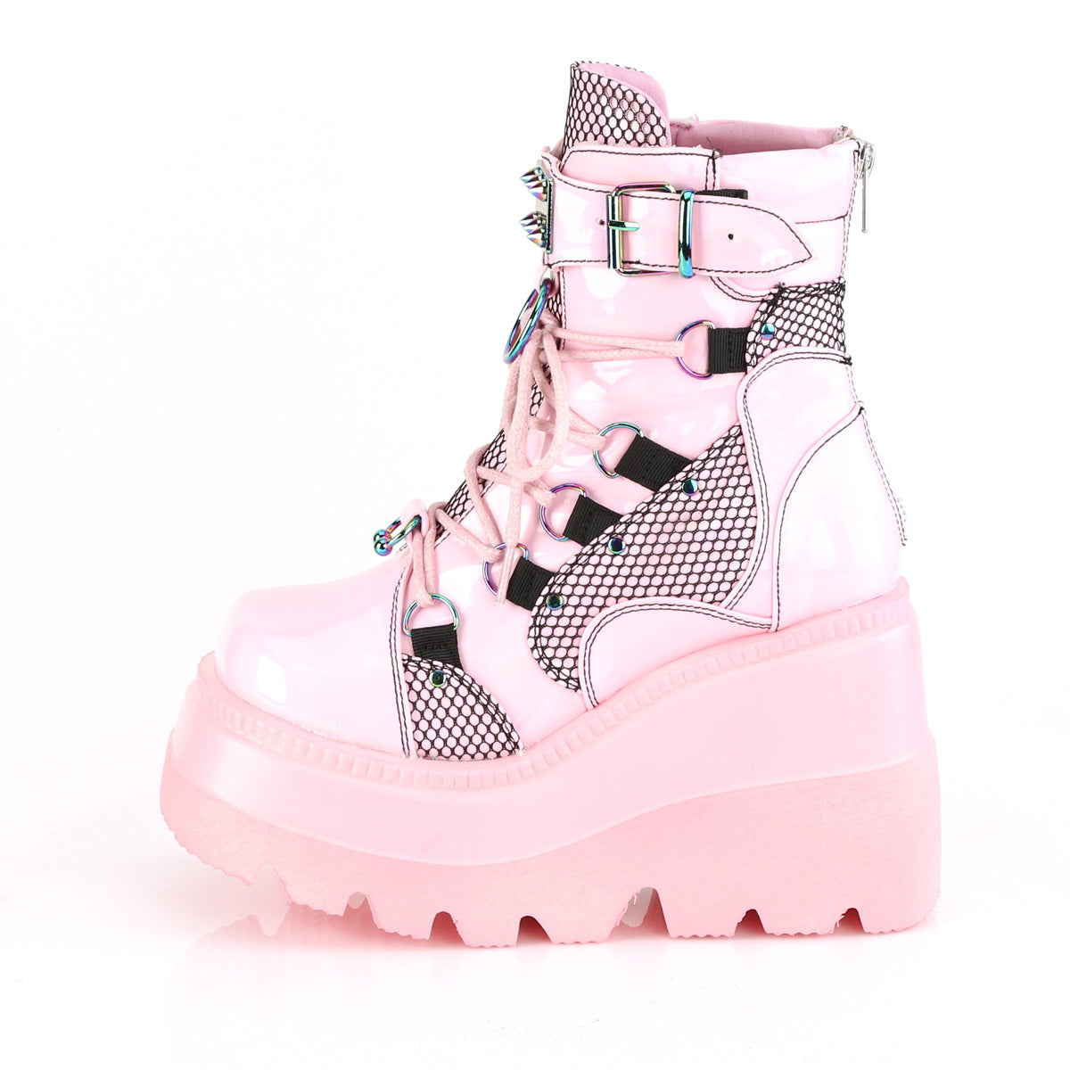 SHAKER-60 *4 1/2" Wedge PF Lace-Up Ankle Boot, Back Metal Zipper