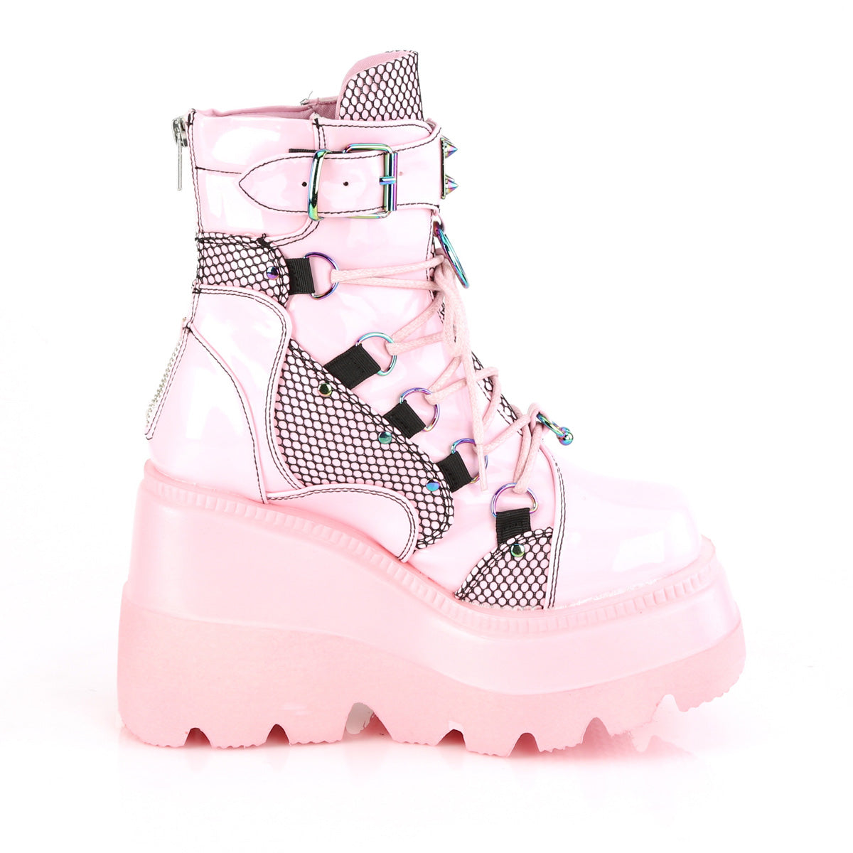 SHAKER-60 *4 1/2" Wedge PF Lace-Up Ankle Boot, Back Metal Zipper