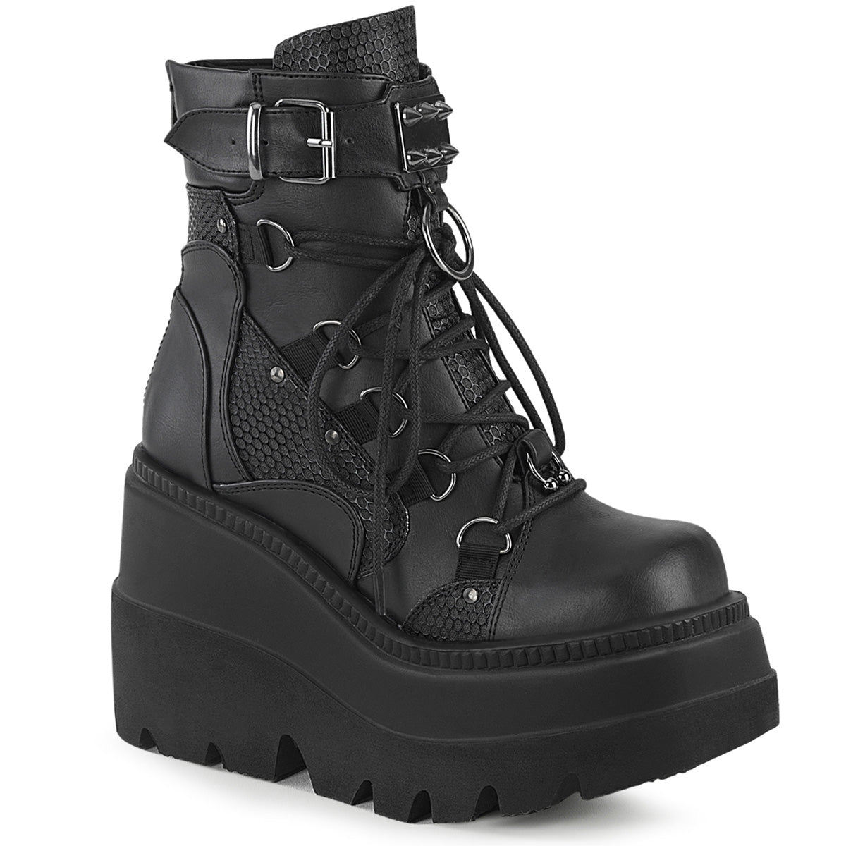 SHAKER-60 *4 1/2" Wedge PF Lace-Up Ankle Boot, Back Metal Zipper