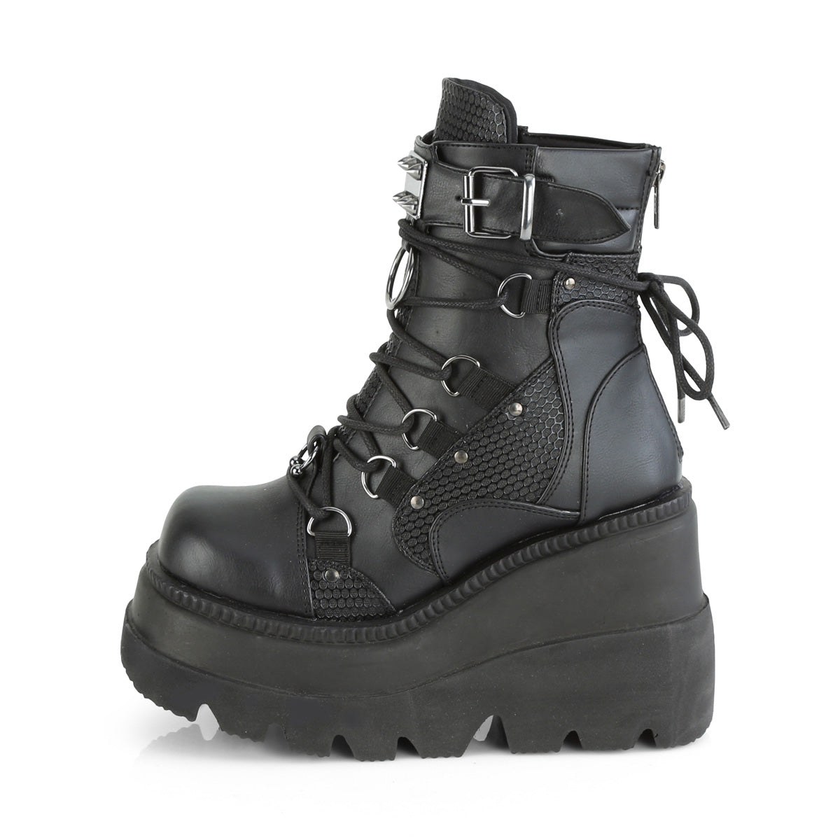 SHAKER-60 4 1/2" Wedge PF Lace-Up Ankle Boot, Back Metal Zipper