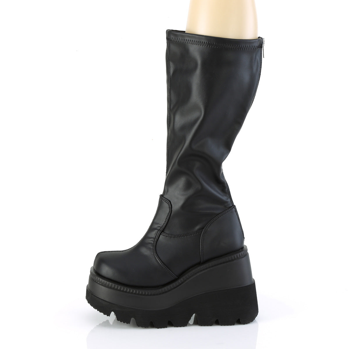 SHAKER-65WC 4 1/2" Wedge PF STR Wide Calf Knee High Boot, Back Zip