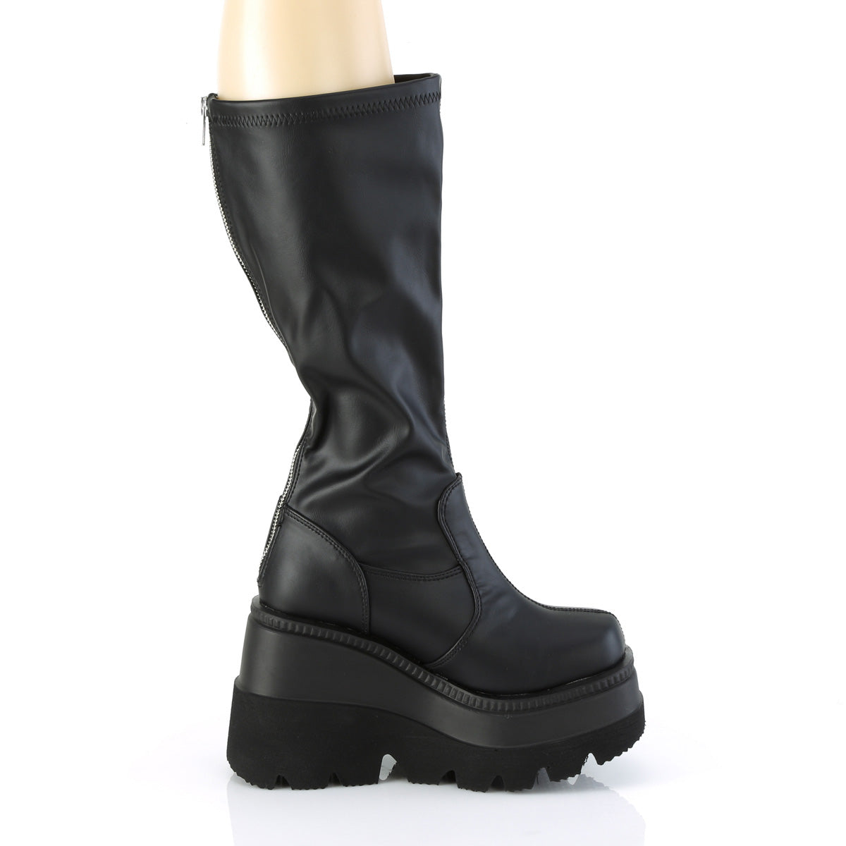 SHAKER-65WC 4 1/2" Wedge PF STR Wide Calf Knee High Boot, Back Zip