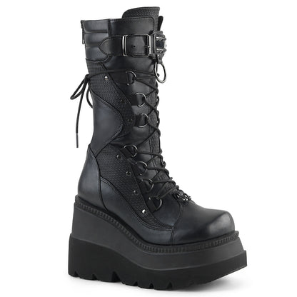 SHAKER-70 1/2" Wedge PF Lace-Up Mid-Calf Boot, Back Metal Zipper