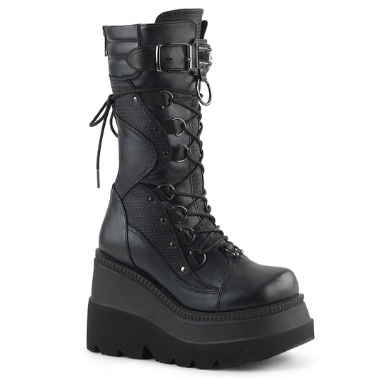 SHAKER-70 1/2" Wedge PF Lace-Up Mid-Calf Boot, Back Metal Zipper