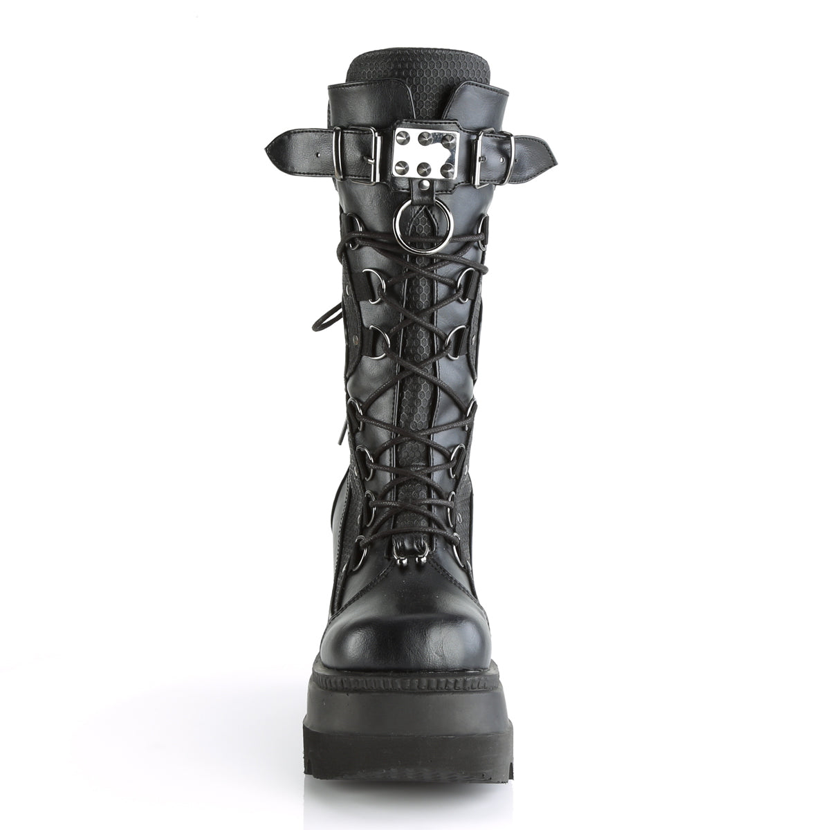 SHAKER-70 1/2" Wedge PF Lace-Up Mid-Calf Boot, Back Metal Zipper