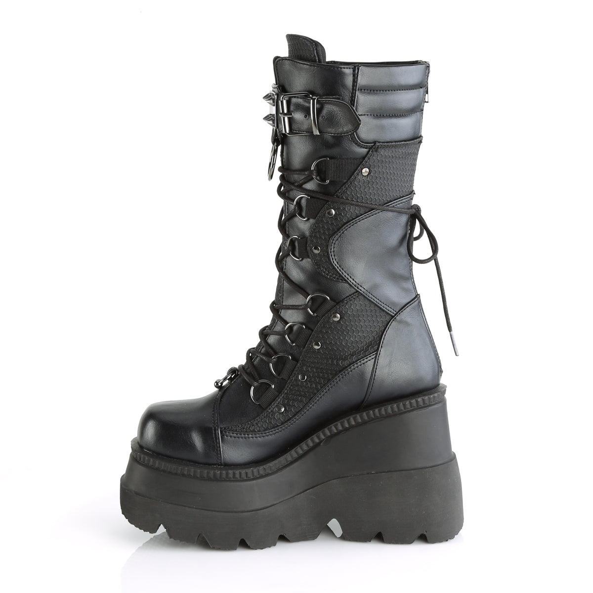 SHAKER-70 1/2" Wedge PF Lace-Up Mid-Calf Boot, Back Metal Zipper