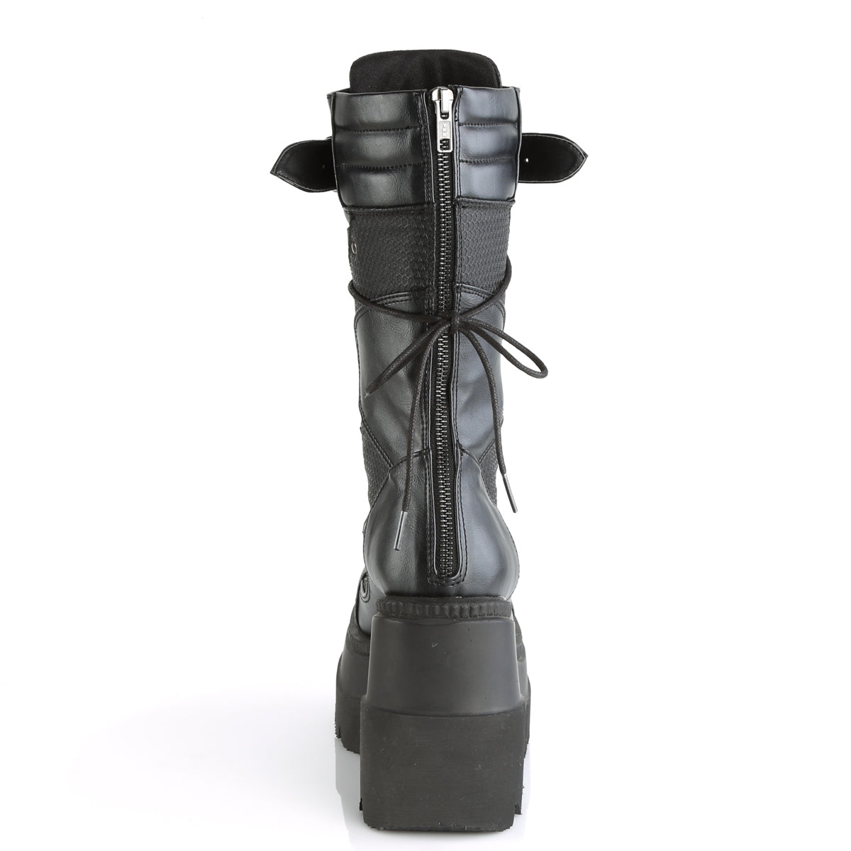 SHAKER-70 1/2" Wedge PF Lace-Up Mid-Calf Boot, Back Metal Zipper