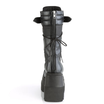 SHAKER-70 1/2" Wedge PF Lace-Up Mid-Calf Boot, Back Metal Zipper