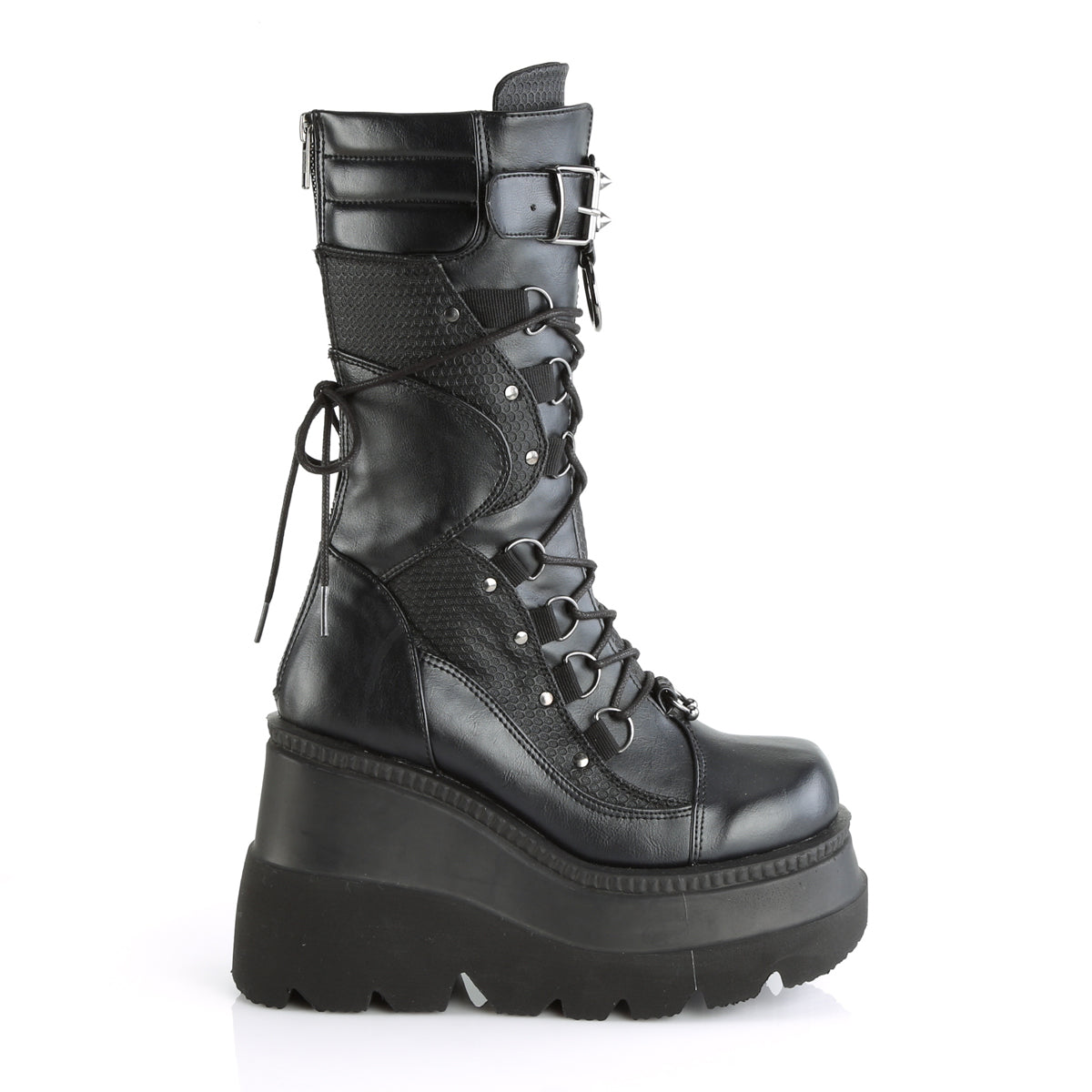 SHAKER-70 1/2" Wedge PF Lace-Up Mid-Calf Boot, Back Metal Zipper