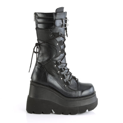 SHAKER-70 1/2" Wedge PF Lace-Up Mid-Calf Boot, Back Metal Zipper
