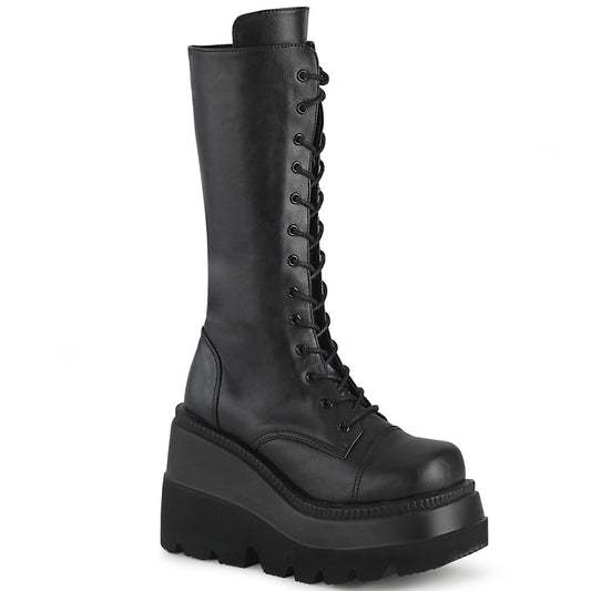 SHAKER-72 4 1/2" Wedge PF Lace-Up Mid-Calf Boot, Side Zip
