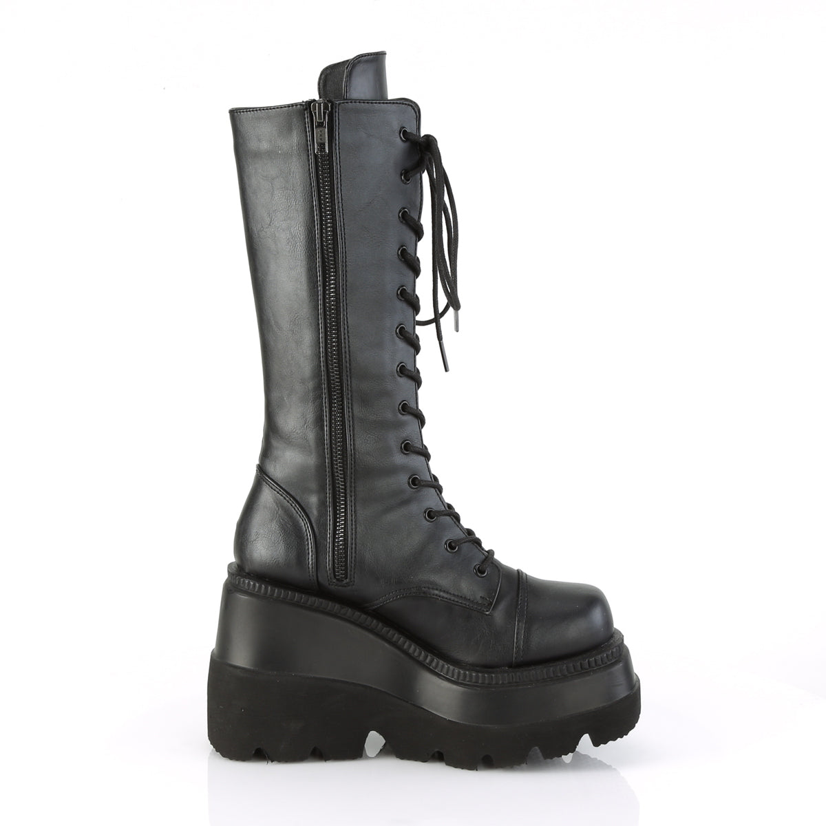 SHAKER-72 4 1/2" Wedge PF Lace-Up Mid-Calf Boot, Side Zip