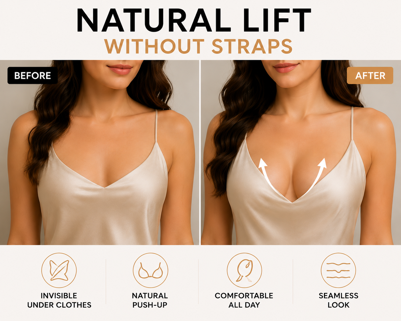 Silicone Adhesive Bra with 3 Pairs Reusable Silicone Nipple Covers – Strapless Sticky Push Up Bra for Women, Invisible Backless Bra for Deep V Dresses, Wedding, Backless & Strapless Outfits