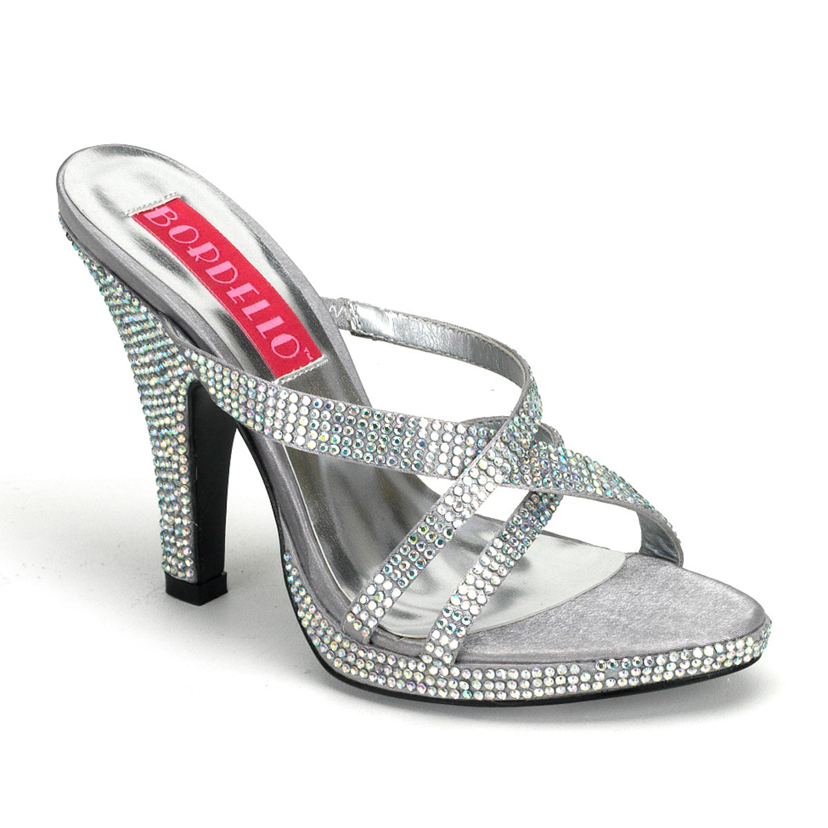 SIREN-02R *4" Heel Rhinestoned Criss Cross Mini PF Slide