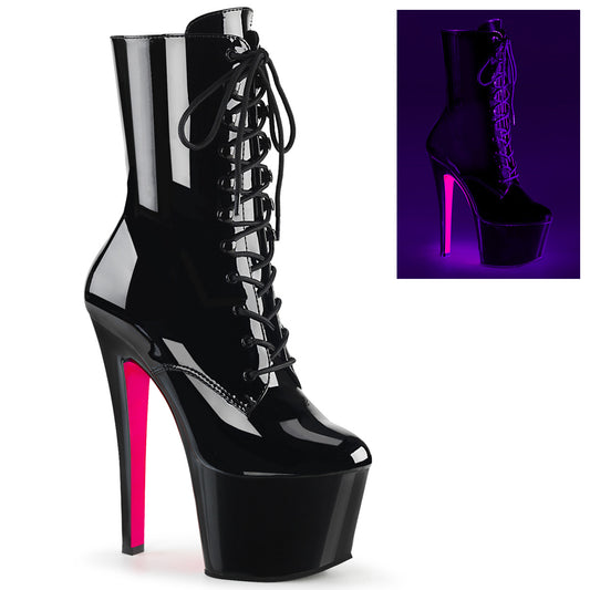 SKY-1020TT 7" Heel, 2 3/4" PF Two Tone Lace-up Ankle Boot, Side Zip