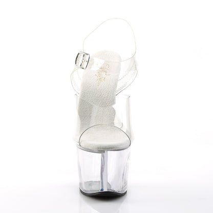 SKY-308 7" Heel, 2 3/4" Chrome Plated PF Ankle Strap Sandal