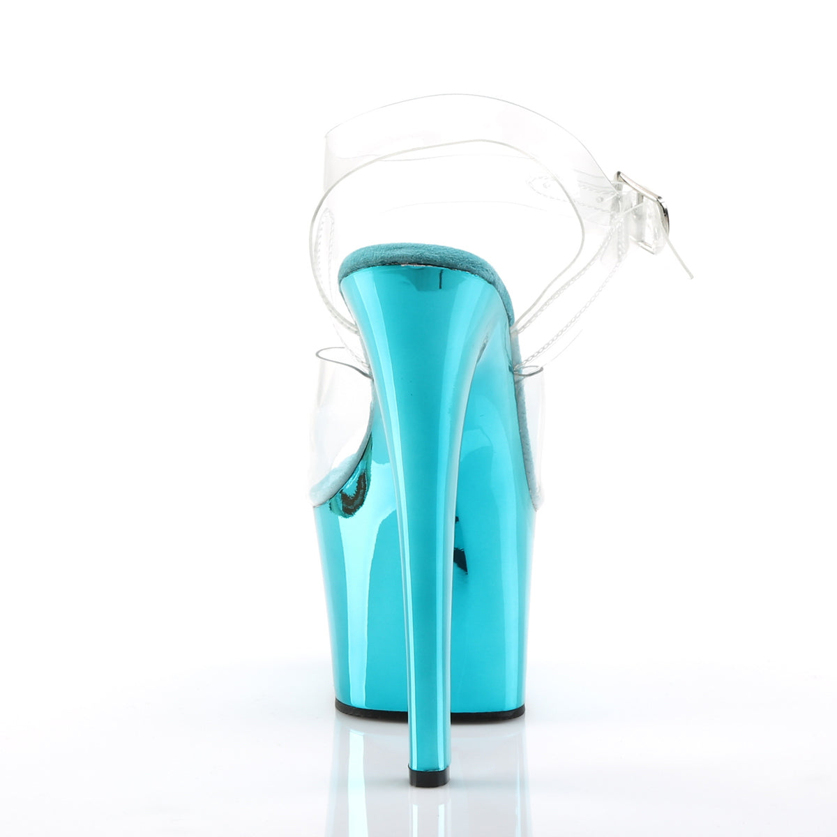 SKY-308 7" Heel, 2 3/4" Chrome Plated PF Ankle Strap Sandal