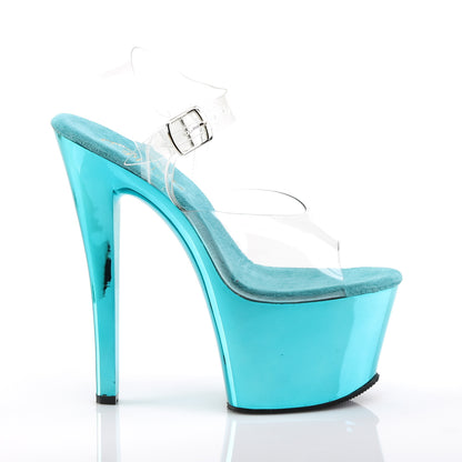 SKY-308 7" Heel, 2 3/4" Chrome Plated PF Ankle Strap Sandal