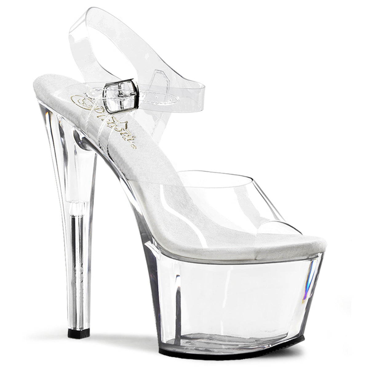 SKY-308 7" Heel, 2 3/4" Chrome Plated PF Ankle Strap Sandal