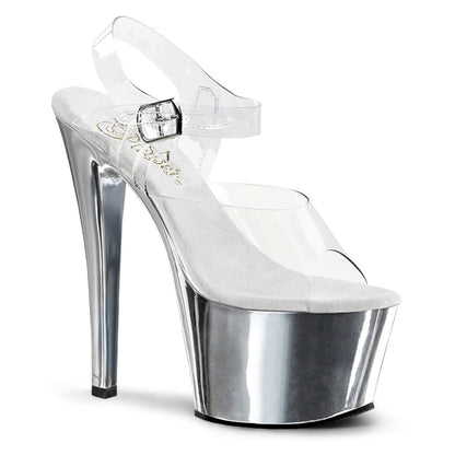 SKY-308 7" Heel, 2 3/4" Chrome Plated PF Ankle Strap Sandal