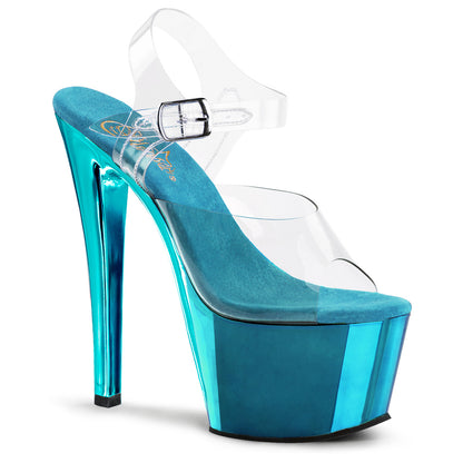 SKY-308 7" Heel, 2 3/4" Chrome Plated PF Ankle Strap Sandal