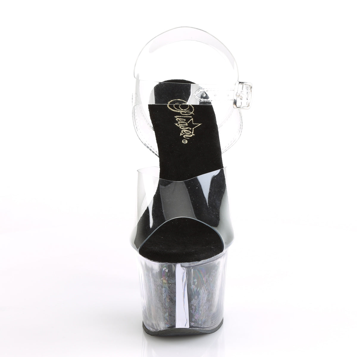 SKY-308GF *7" Heel, 2 3/4" Glitter Filled PF Ankle Strap Sandal