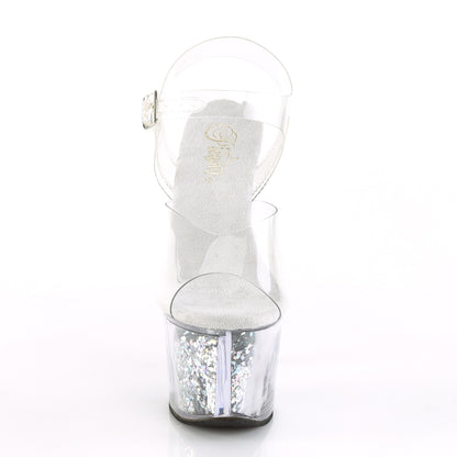 SKY-308GF *7" Heel, 2 3/4" Glitter Filled PF Ankle Strap Sandal