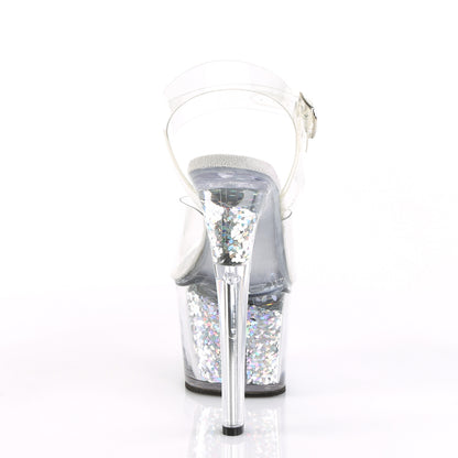 SKY-308GF *7" Heel, 2 3/4" Glitter Filled PF Ankle Strap Sandal